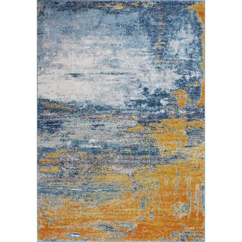 Wrought Studio Heilman Blue/Tangerine Area Rug & Reviews Wayfair